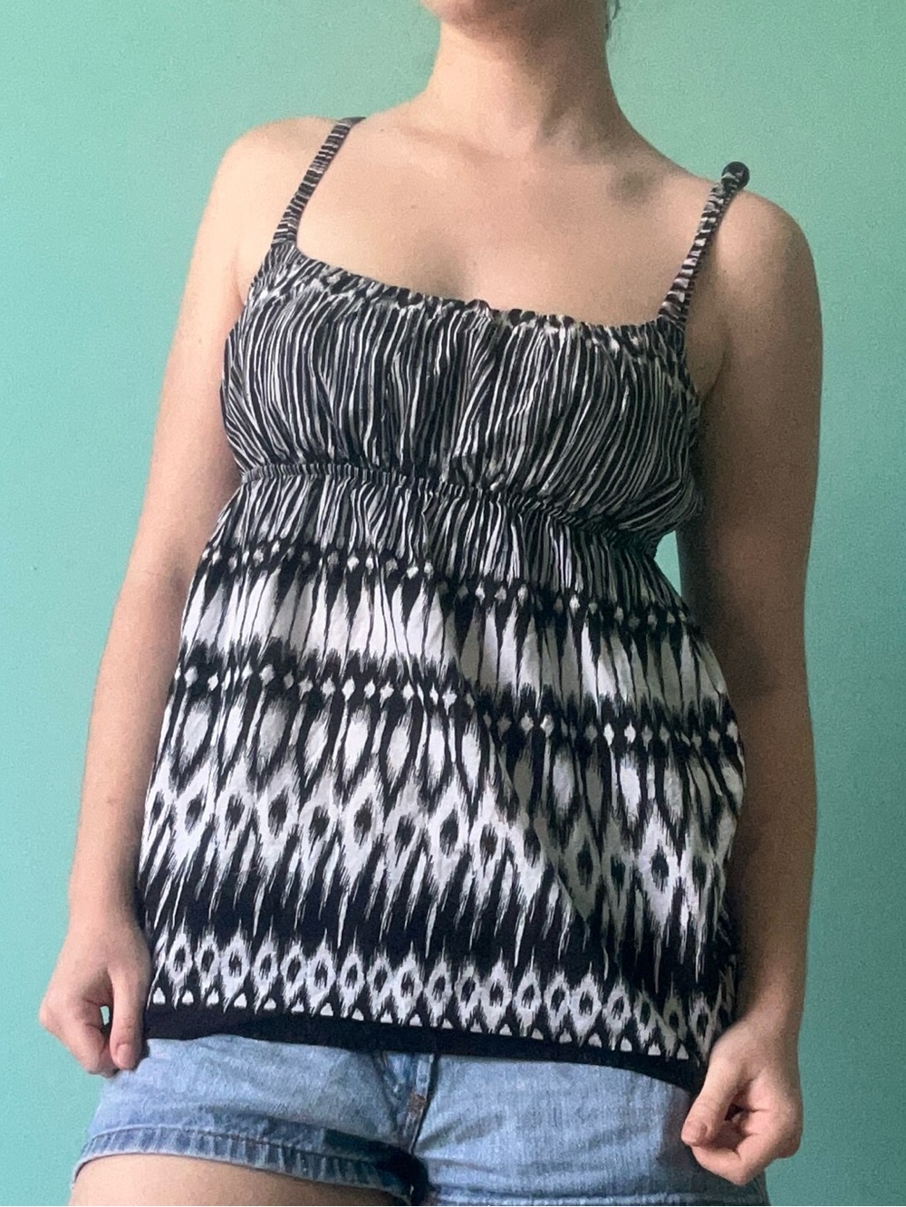 A. Byer Black and White Patterned Smocked Cami